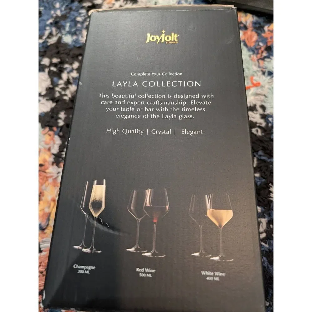 JoyJolt Layla Crystal Champagne Flutes Glasses Set of 4 Czech Republic NIB New